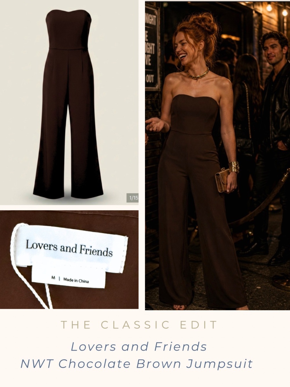 NWT | Lovers + Friends Abby Strapless Jumpsuit |Chocolate Brown | Boned Bodice